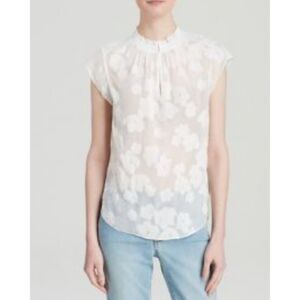 Rebecca Taylor Off-White "Fil Coupe" Sheer Floral Lace Blouse, Silk/Cotton Sz 4